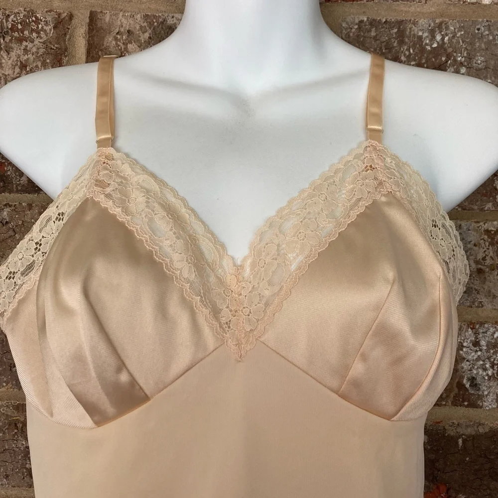 Cream slip dress vintage Nylon lace Size Small - Picture 5 of 9